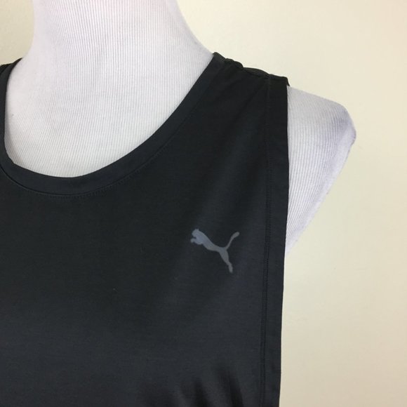 PUMA Black Silver Glittery Large Logo Print Wide Armhole DRY CELL Tank Top - Picture 3 of 9